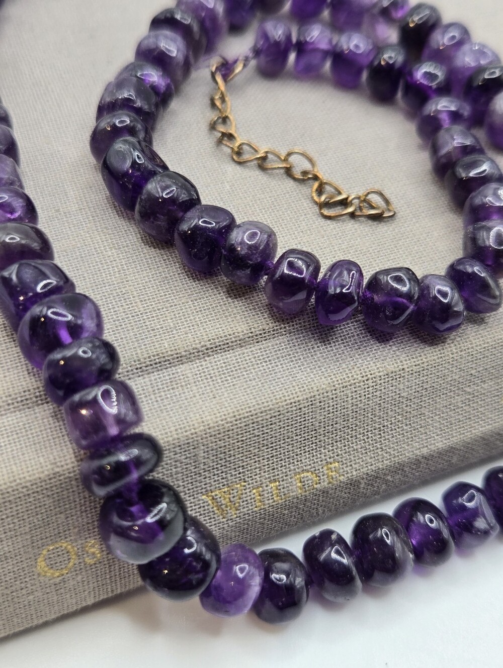 Hand-Knotted Amethyst gemstone Crystal Bead Necklace Surfer Boho 20" Mermaid